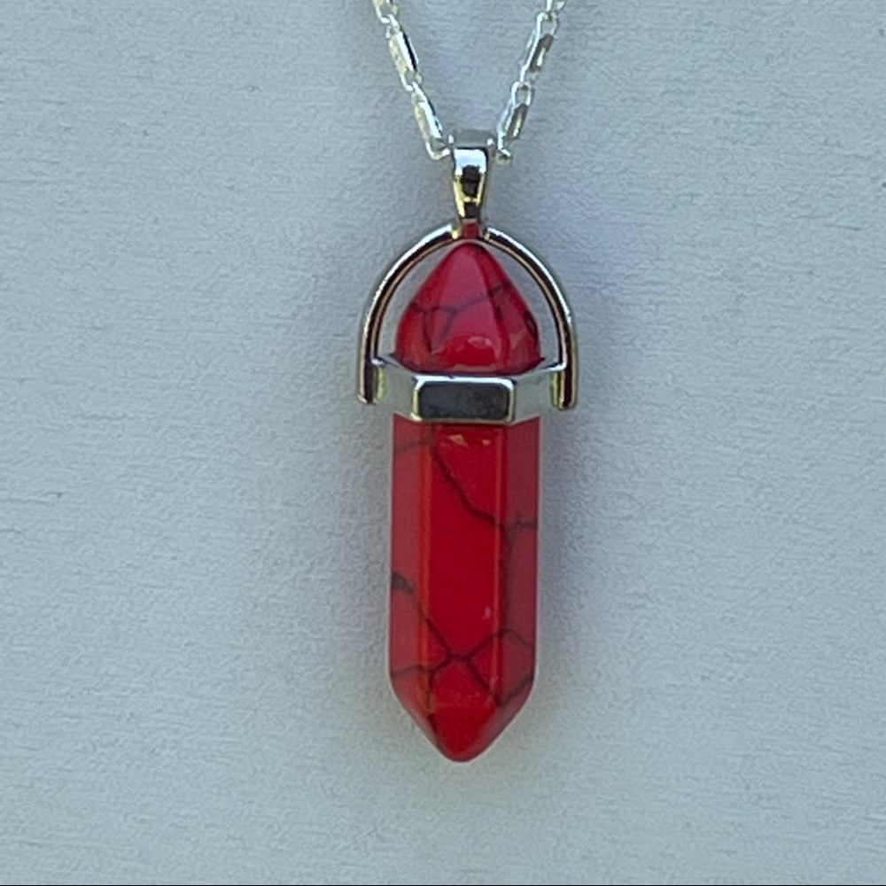 FASHION JEWELRY RED HOWLITE CRYSTAL PENDANT NECKLACE - Picture 5 of 5